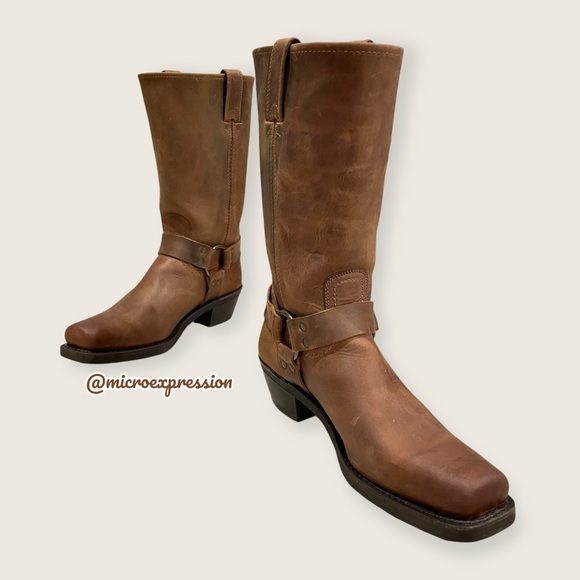 $499 Frye Harness 12R Tan Brown Cavalry Western Cowboy Harness Distressed Boot - Picture 16 of 16